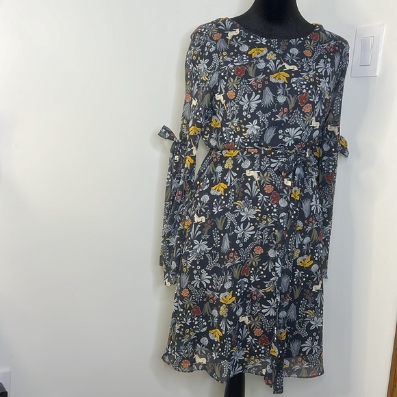 Lauren Conrad Floral Unicorn Ruffle flower Navy Mini dress Woman’s size XS - Picture 5 of 9